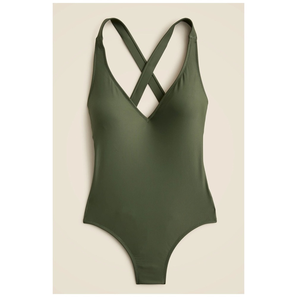 NWT J.crew DD Plunge One Piece Swimsuit Olive